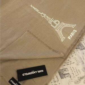 Karl Lagerfeld Paris Camel Rectangular Scarf Studded Logo & Eiffel Tower OS NWT